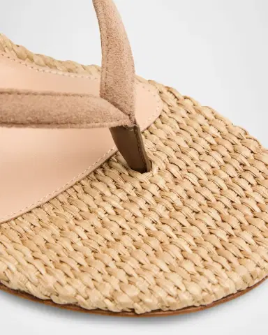 Gianvito Rossi 70mm Calypso Suede and Raffia Heeled Thong Sandals | Thumbnail 2