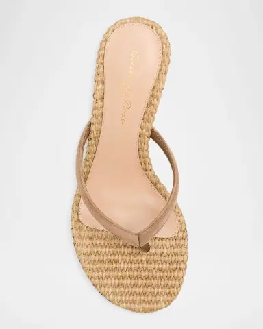 Gianvito Rossi 70mm Calypso Suede and Raffia Heeled Thong Sandals | Thumbnail 3