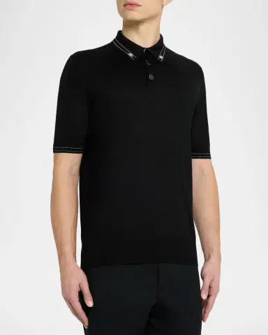 Dolce & Gabbana Men's Silk Knit Polo Shirt | Thumbnail 3 Dolce & Gabbana Men's Silk Knit Polo Shirt | Thumbnail 3