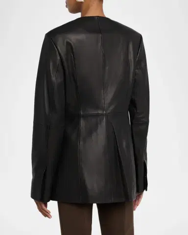 TOTEME Collarless Leather Jacket | Thumbnail 2 TOTEME Collarless Leather Jacket | Thumbnail 2