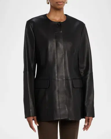 TOTEME Collarless Leather Jacket | Thumbnail 3 TOTEME Collarless Leather Jacket | Thumbnail 3