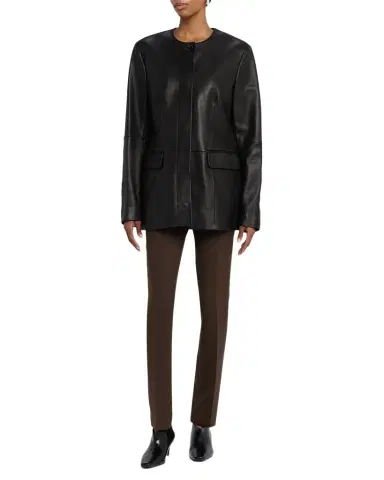 TOTEME Collarless Leather Jacket | Thumbnail 1 TOTEME Collarless Leather Jacket | Thumbnail 1