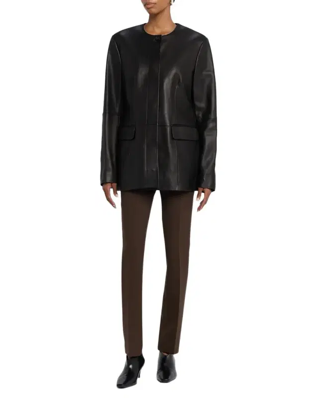 Collarless Leather Jacket