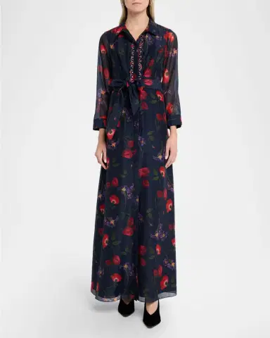 Sachin & Babi Addison Floral-Print Chiffon Shirt Gown | Thumbnail 2
