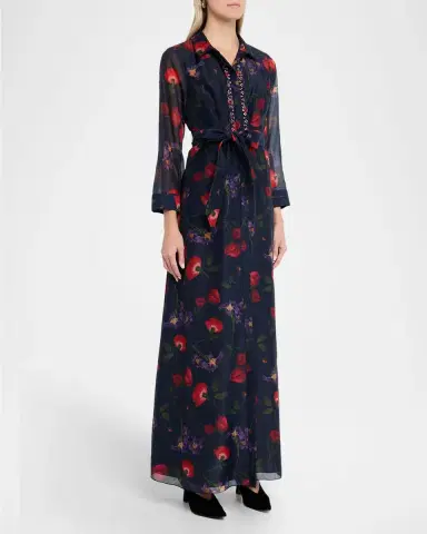 Sachin & Babi Addison Floral-Print Chiffon Shirt Gown | Thumbnail 4