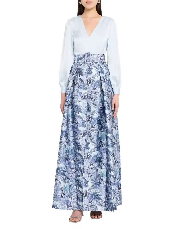 Sachin & Babi Zoe Satin Crepe & Floral-Print Mikado Gown