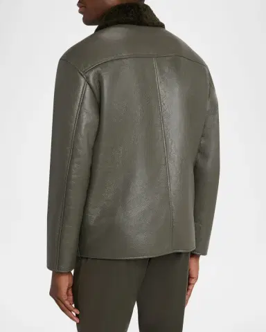 FRAME Men 's Shearling Button-Front Jacket | Thumbnail 2 FRAME Men 's Shearling Button-Front Jacket | Thumbnail 2
