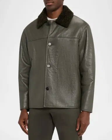 FRAME Men 's Shearling Button-Front Jacket | Thumbnail 3 FRAME Men 's Shearling Button-Front Jacket | Thumbnail 3
