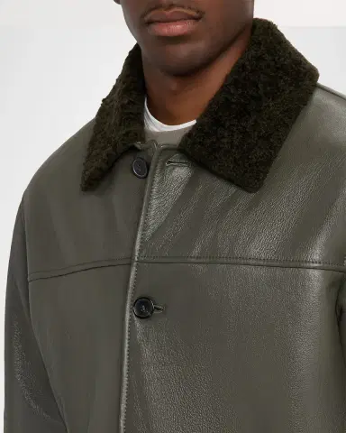 FRAME Men 's Shearling Button-Front Jacket | Thumbnail 4 FRAME Men 's Shearling Button-Front Jacket | Thumbnail 4