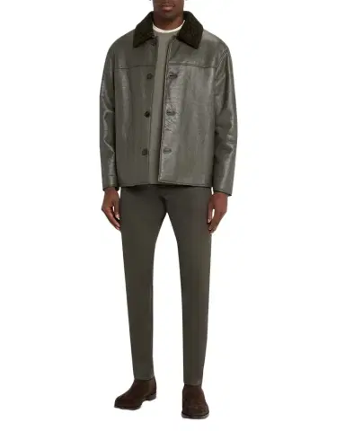 FRAME Men 's Shearling Button-Front Jacket | Thumbnail 1 FRAME Men 's Shearling Button-Front Jacket | Thumbnail 1