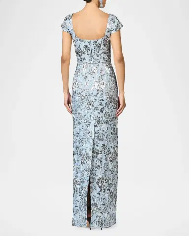 SACHIN & BABI Metallic Floral Cloque Column Gown | Thumbnail 2 SACHIN & BABI Metallic Floral Cloque Column Gown | Thumbnail 2