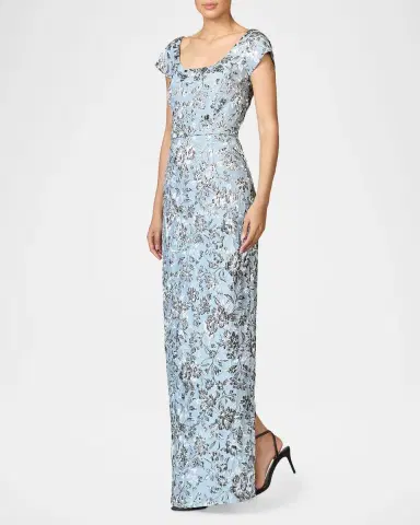 SACHIN & BABI Metallic Floral Cloque Column Gown | Thumbnail 3 SACHIN & BABI Metallic Floral Cloque Column Gown | Thumbnail 3