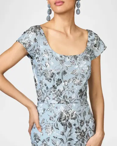 SACHIN & BABI Metallic Floral Cloque Column Gown | Thumbnail 4 SACHIN & BABI Metallic Floral Cloque Column Gown | Thumbnail 4