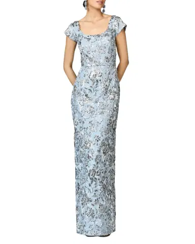 SACHIN & BABI Metallic Floral Cloque Column Gown | Thumbnail 1 SACHIN & BABI Metallic Floral Cloque Column Gown | Thumbnail 1