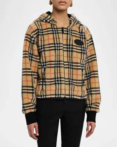 Burberry Fiona Check Teddy Fleece Zip Hoodie | Thumbnail 3
