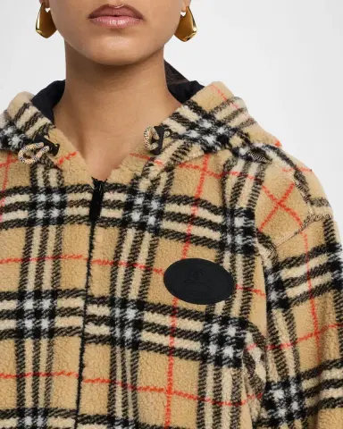 Burberry Fiona Check Teddy Fleece Zip Hoodie | Thumbnail 4