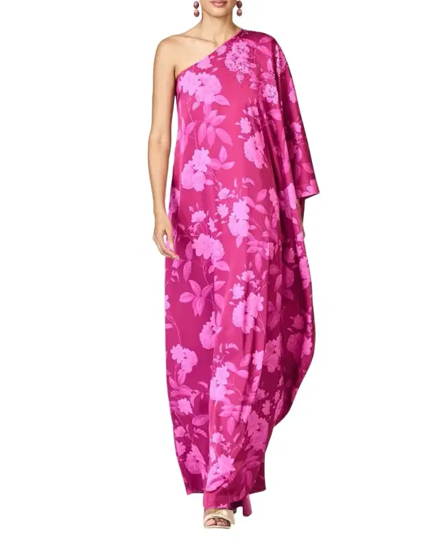 Demi Draped One-Shoulder Satin Crepe Gown