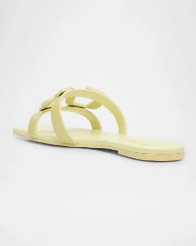 Simkhai Monogram Snake-Embossed Leather Flat Slide Sandals | Thumbnail 3