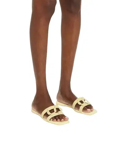 Simkhai Monogram Snake-Embossed Leather Flat Slide Sandals | Thumbnail 1
