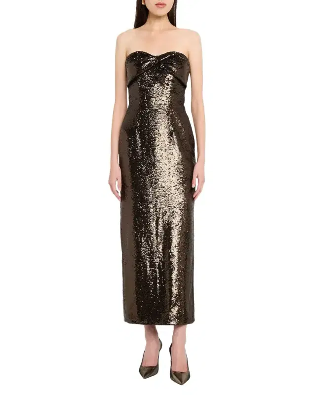 Twist Drape Sequined Ankle Dress