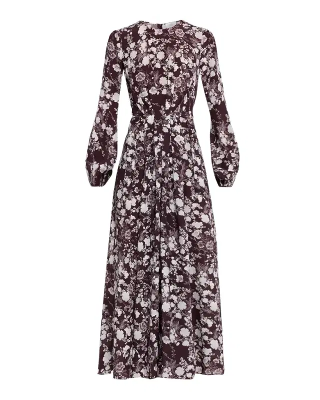 Paravacini Floral Silk Long-Sleeve Maxi Dress