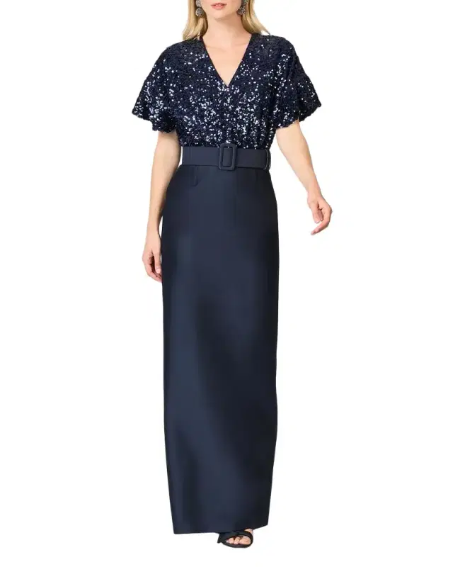Merlene Sequin & Stretch Mikado Column Gown