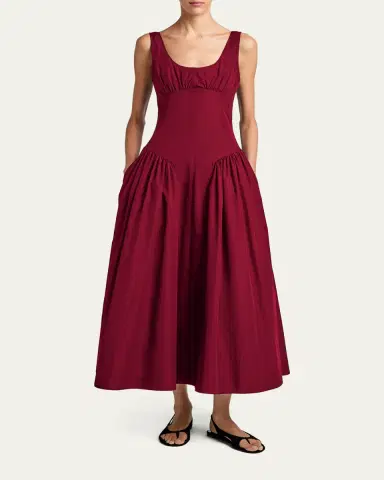 Proenza Schouler White Label Kendal Drop-Waist Technical Cotton Midi Dress | Thumbnail 2 Proenza Schouler White Label Kendal Drop-Waist Technical Cotton Midi Dress | Thumbnail 2