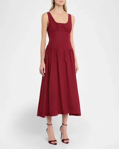 Proenza Schouler White Label Kendal Drop-Waist Technical Cotton Midi Dress | Thumbnail 8 Proenza Schouler White Label Kendal Drop-Waist Technical Cotton Midi Dress | Thumbnail 8