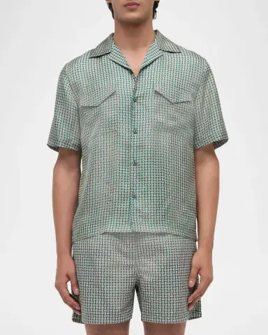 Simkhai Men's Clarke Printed Silk Camp Shirt | Thumbnail 3 Simkhai Men's Clarke Printed Silk Camp Shirt | Thumbnail 3