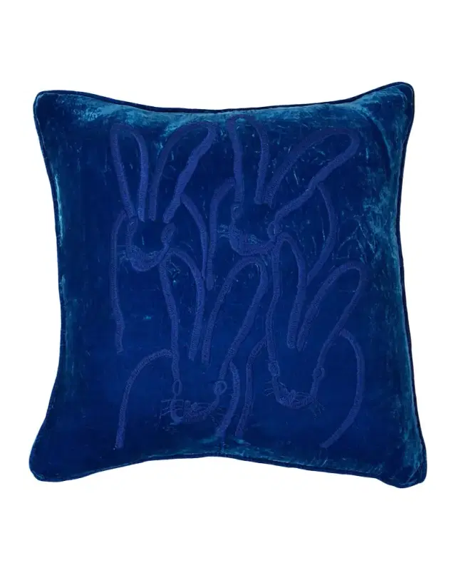 Hunt Slonem Hand-Embroidered Velvet Bunny Pillow, 22" Square