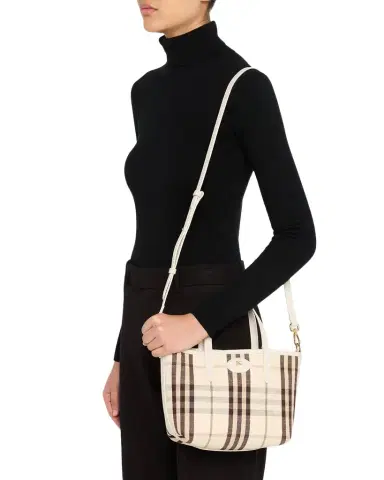 Burberry Mini Reversible Check & Leather Tote Bag | Thumbnail 1 Burberry Mini Reversible Check & Leather Tote Bag | Thumbnail 1