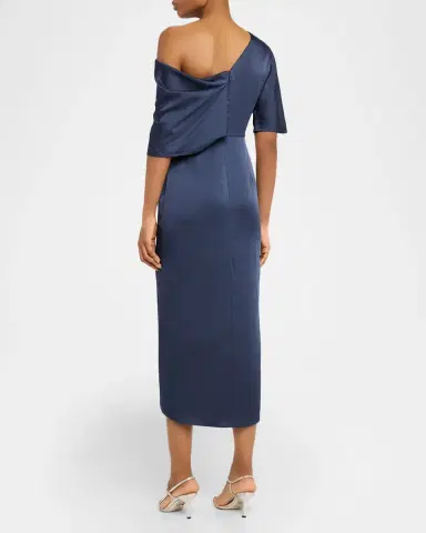 Theia Rayna Draped One-Shoulder Satin Midi Dress | Thumbnail 2