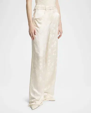 Gabriela Hearst Norman Floral Satin Jacquard Wide-Leg Pants With Belt | Thumbnail 3 Gabriela Hearst Norman Floral Satin Jacquard Wide-Leg Pants With Belt | Thumbnail 3