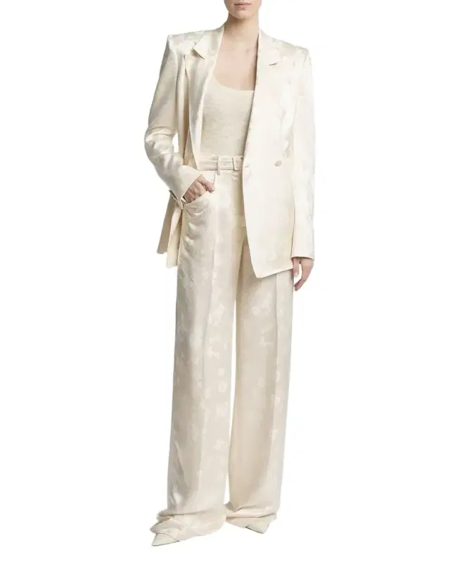 Norman Floral Satin Jacquard Wide-Leg Pants With Belt Norman Floral Satin Jacquard Wide-Leg Pants With Belt