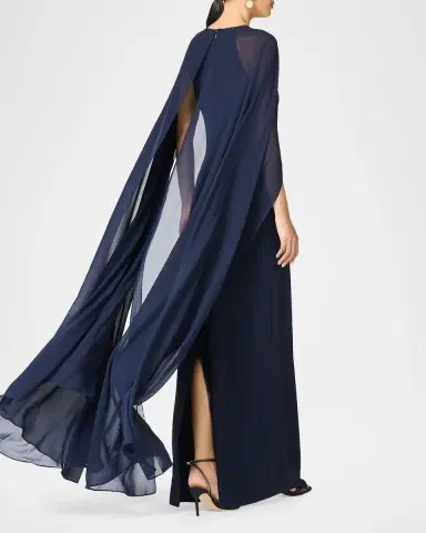 SACHIN & BABI Beaded Chiffon Cape Crepe Gown | Thumbnail 2 SACHIN & BABI Beaded Chiffon Cape Crepe Gown | Thumbnail 2