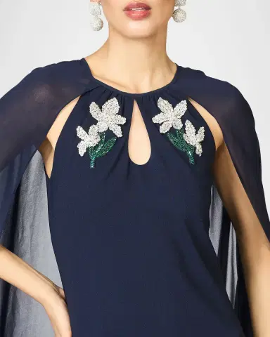 SACHIN & BABI Beaded Chiffon Cape Crepe Gown | Thumbnail 4 SACHIN & BABI Beaded Chiffon Cape Crepe Gown | Thumbnail 4