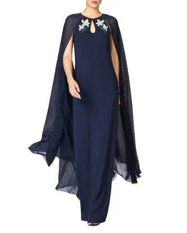 SACHIN & BABI Beaded Chiffon Cape Crepe Gown | Thumbnail 1 SACHIN & BABI Beaded Chiffon Cape Crepe Gown | Thumbnail 1