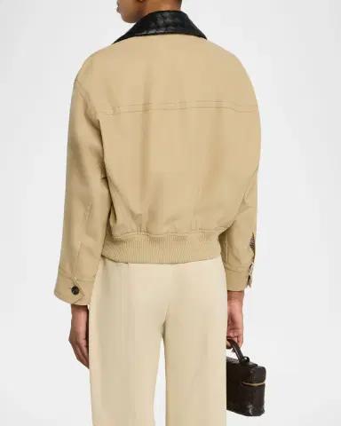 Bottega Veneta Cotton Twill Blouson with Intrecciato Collar | Thumbnail 2 Bottega Veneta Cotton Twill Blouson with Intrecciato Collar | Thumbnail 2
