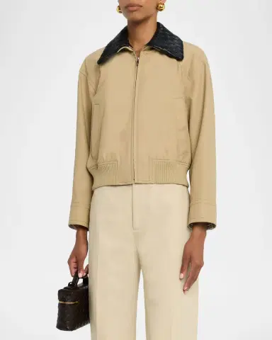 Bottega Veneta Cotton Twill Blouson with Intrecciato Collar | Thumbnail 3 Bottega Veneta Cotton Twill Blouson with Intrecciato Collar | Thumbnail 3
