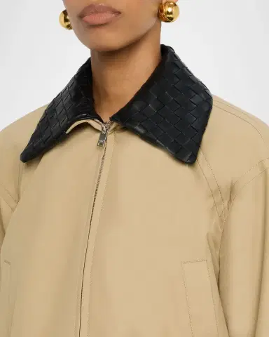 Bottega Veneta Cotton Twill Blouson with Intrecciato Collar | Thumbnail 4 Bottega Veneta Cotton Twill Blouson with Intrecciato Collar | Thumbnail 4