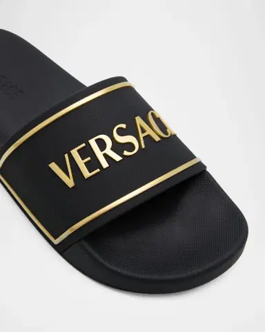 Versace Men's Embossed Logo Rubber Pool Slides | Thumbnail 2 Versace Men's Embossed Logo Rubber Pool Slides | Thumbnail 2
