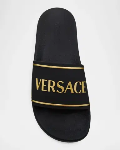 Versace Men's Embossed Logo Rubber Pool Slides | Thumbnail 3 Versace Men's Embossed Logo Rubber Pool Slides | Thumbnail 3