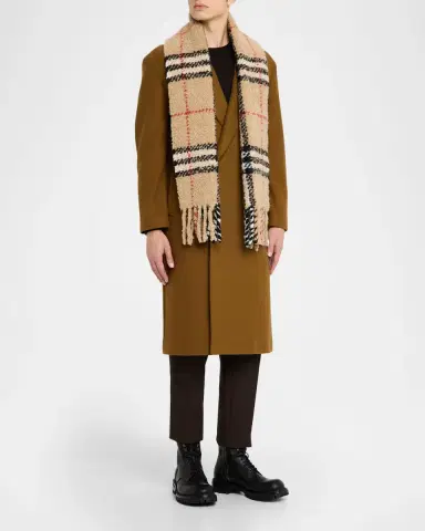 Burberry Men's Check Cashmere Bouclé Scarf | Thumbnail 2