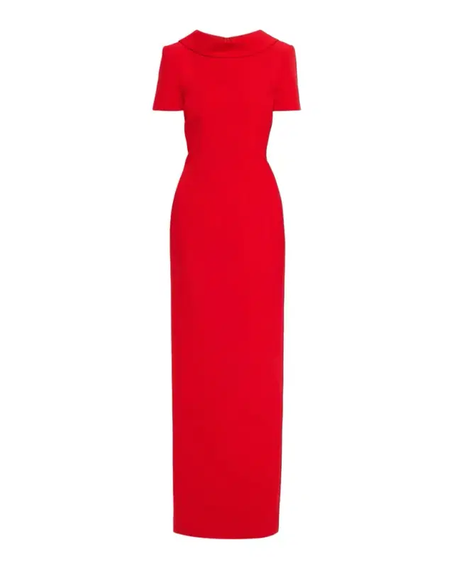 Extended Boat Neck Short-Sleeve Maxi Dress