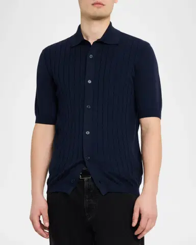 Brunello Cucinelli Men's Cotton Rib Short-Sleeve Shirt | Thumbnail 12 Brunello Cucinelli Men's Cotton Rib Short-Sleeve Shirt | Thumbnail 12