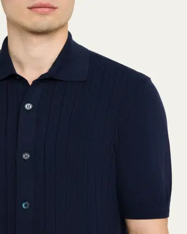 Brunello Cucinelli Men's Cotton Rib Short-Sleeve Shirt | Thumbnail 5 Brunello Cucinelli Men's Cotton Rib Short-Sleeve Shirt | Thumbnail 5