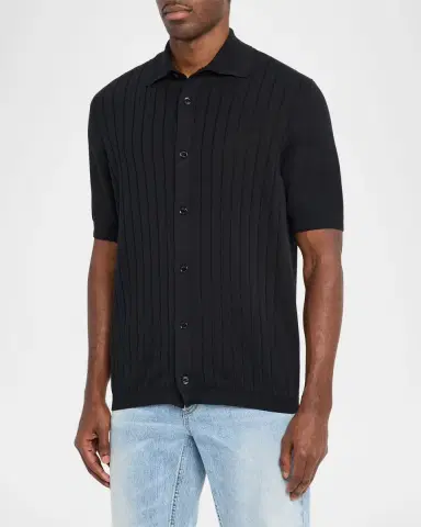 Brunello Cucinelli Men's Cotton Rib Short-Sleeve Shirt | Thumbnail 8 Brunello Cucinelli Men's Cotton Rib Short-Sleeve Shirt | Thumbnail 8