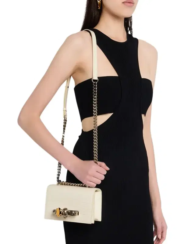 Mini Jeweled Croc-Embossed Satchel Bag