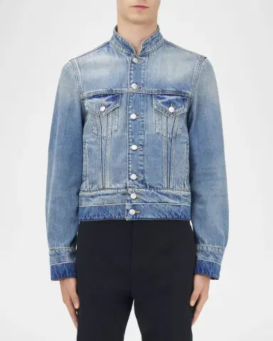 Alexander McQueen Men's Band-Collar Denim Jacket | Thumbnail 2 Alexander McQueen Men's Band-Collar Denim Jacket | Thumbnail 2
