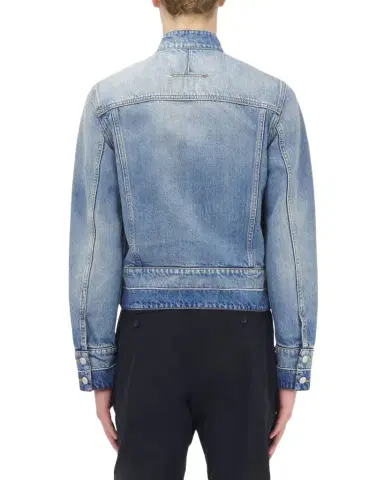 Alexander McQueen Men's Band-Collar Denim Jacket | Thumbnail 1 Alexander McQueen Men's Band-Collar Denim Jacket | Thumbnail 1